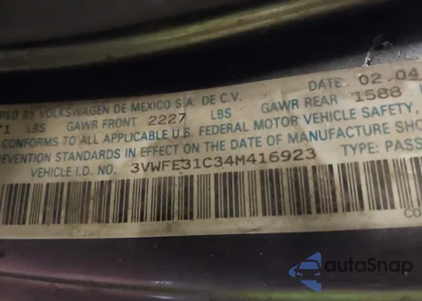 2004 Volkswagen New Beetle Turbo S из США, поврежденный, VIN 3VWFE31C34M416923